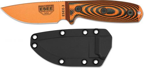 ES3PMOR006 ESEE ESEE-3 Orange Blade Orange/Black G10 Handles Plastic Sheath Clip 
