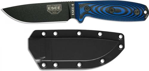 ESEE Knives ESEE-4 - 4PB-008 - Black Drop Point - Blue / Black 3D G10 Handle - Black Molded Sheath