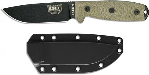 ESEE Knives ESEE-4 - 4PB-017 - Black Drop Point - Green 3D Canvas Micarta Handle - Black Molded Sheath