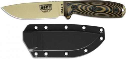 ESEE Knives ESEE-4 - 4PDT-005 - Desert Tan Drop Point - Coyote / Black 3D G10 Handle - Black Molded Sheath