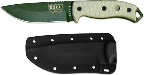 ESEE Knives ESEE-5P-OD-E Olive Drab Drop Point - Micarta Handle - Glass Breaker Pommel - Black Molded Sheath