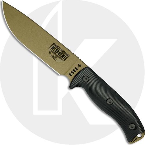 ESEE Knives ESEE-6 - 6PDE-001 - Dark Earth Drop Point - Black 3D G10 Handle - Black Molded Sheath