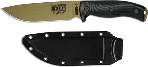 ESEE Knives ESEE-6 - 6PDE-001 - Dark Earth Drop Point - Black 3D G10 Handle - Black Molded Sheath