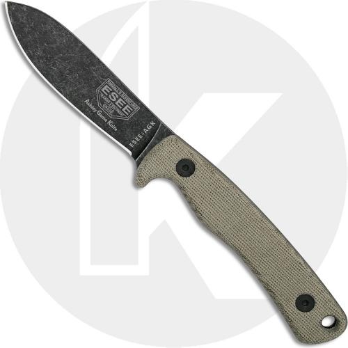 ESEE Knives Ashley Game Knife - ESEE-AGK - Ashley Emerson - Black Oxide Stonewash Drop Point - Canvas Micarta Handle - Leather Pouch Sheath