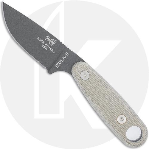 ESEE IZULA-II-TG Knife - Gunsmoke Powder Coat Blade - Canvas Micarta Handle - Black Molded Sheath