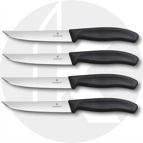 Victorinox Gaucho Steak Knife Set 6.7903.4, Plain Blade with Black Synthetic Handle, Set of 4
