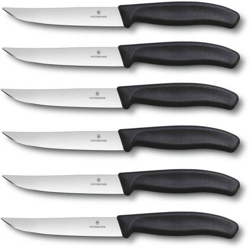 Victorinox Gaucho Steak Knife Set 6.7903.6, Plain Blade with Black Synthetic Handle, Set of 6