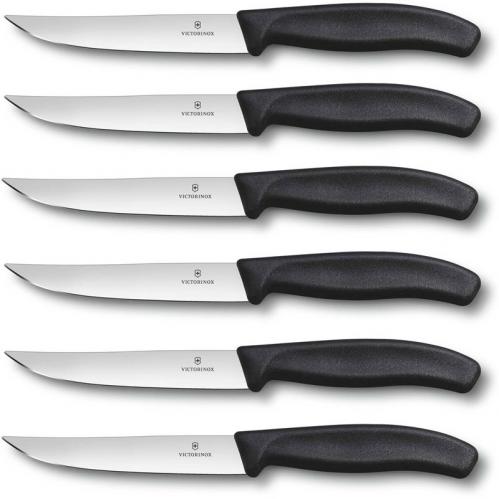 Victorinox Gaucho Steak Knife Set 6.7903.6, Plain Blade with Black Synthetic Handle, Set of 6