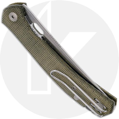 GiantMouse ACE Bleecker Knife - Satin Elmax Drop Point - Green Canvas Micarta