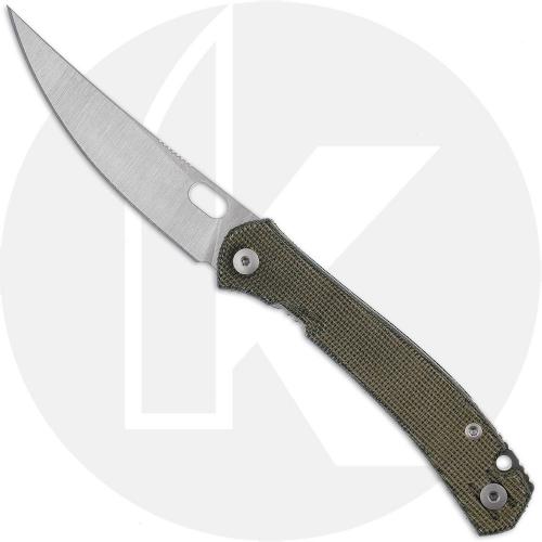 GiantMouse ACE Bleecker Knife - Satin Elmax Drop Point - Green Canvas Micarta