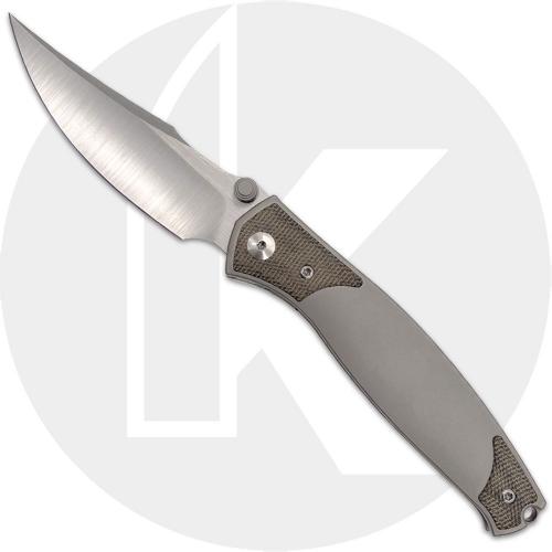 GiantMouse GM14 Knife - Satin Uddeholm Vanax Modified Clip Point - Titanium / Green Canvas Micarta Inaly