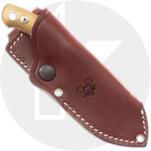 GiantMouse GMF1-XL Fixed Blade Knife - Satin Elmax Modified Drop Point - Brass - Leather Sheath
