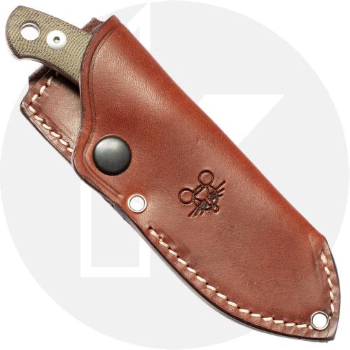 GiantMouse GMF1-XL Fixed Blade Knife - Stonewash Bohler N690 Modified Drop Point - Green Canvas Micarta - Leather Sheath