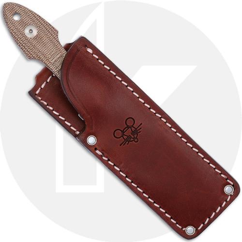 GiantMouse GMF3-NAT Fixed Blade Knife - PVD N690 - Natural Canvas Micarta - Leather Sheath