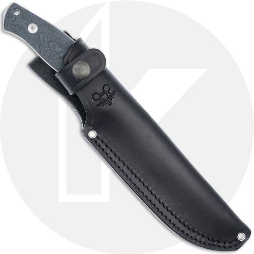 GiantMouse GMF4-DB Fixed Blade Knife - Satin N690 - Double Black Canvas Micarta - Leather Sheath