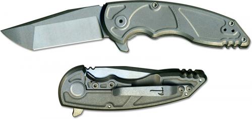 Jake Hoback A8 Slimline Folder - Sandblast Stonewash CPM 20CV - Sandblast Stonewash Titanium Flipper Folder USA Made