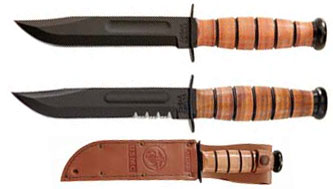 Short KABAR USMC, Part Serrated with Leather Sheath, KA-1252