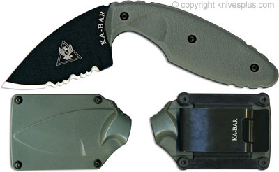 KA-BAR Knives: KABAR TDI Knife, Part Serrated Foliage Green, KA-1477FG