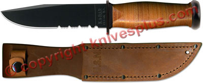 KABAR Mark I Knife, Part Serrated Leather Handle, KA-2226