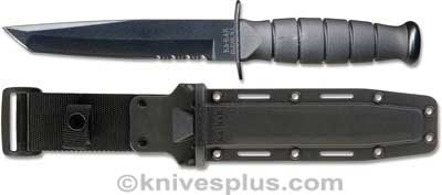 KA-BAR Knives: KABAR Short Black Tanto Knife, Part Serrated Synthetic Sheath, KA-5055