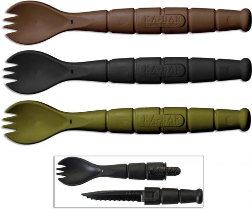 KABAR 9909MIL Field Kit Tactical Spork Set OD Green, Black and Brown Creamid Knife Fork Spoon Set
