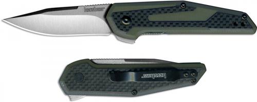 Kershaw 1160OL Fraxion Jens Anso Limited Satin Clip Point Olive G10 Carbon Fiber KVT Flipper Folder