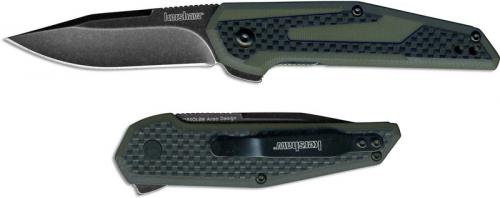 Kershaw 1160OLBW Fraxion Jens Anso Limited BlackWash Clip Point Olive G10 Carbon Fiber KVT Flipper Folder