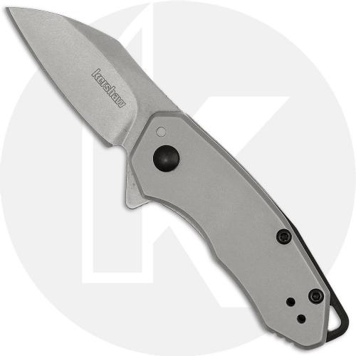 Kershaw Rate 1408 Knife - Assisted - Stonewash Wharncliffe - Bead-Blasted Stainless Steel - Flipper Folder