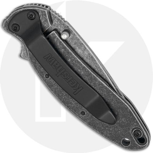 Kershaw Scallion 1620FLBW Knife - Assisted - Black Stonewash 420HC - Black Stonewash Steel - Flipper - USA Made