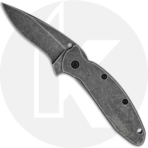 Kershaw Scallion 1620FLBW Knife - Assisted - Black Stonewash 420HC - Black Stonewash Steel - Flipper - USA Made