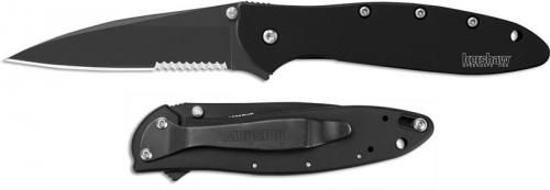 Kershaw Knives: Kershaw Black Leek Knife, Part Serrated, KE-1660CKTST