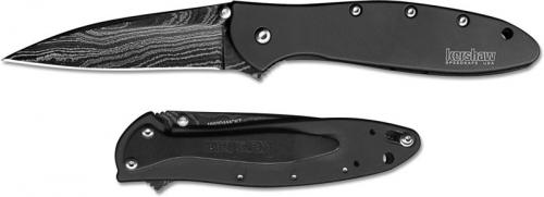 Kershaw Leek 1660DAMCKT Limited Damascus Assisted Flipper Folder Black Stainless Steel Handle