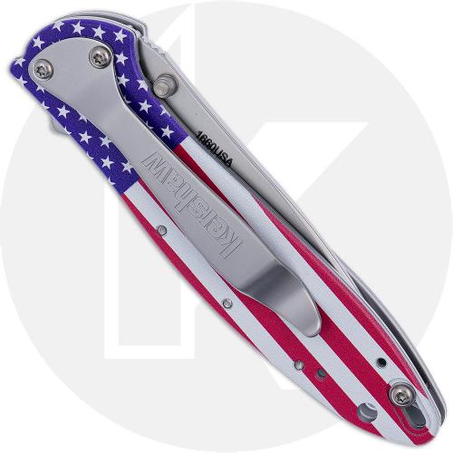 Kershaw Leek 1660USA Knife - Bead Blast Sandvik 14C28N Drop Point - American Flag Aluminum - USA Made