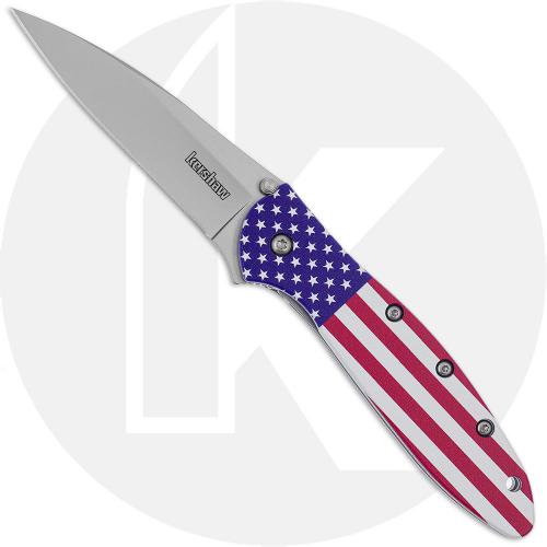 Kershaw Leek 1660USA Knife - Bead Blast Sandvik 14C28N Drop Point - American Flag Aluminum - USA Made