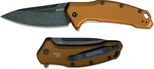 Kershaw Link 1776BRZBW Knife BlackWash Flipper Folder Assisted Opening Bronze Aluminum Handle