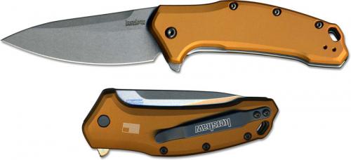 Kershaw Link 1776BRZSW Knife Stonewash Flipper Folder Assisted Opening Bronze Aluminum Handle