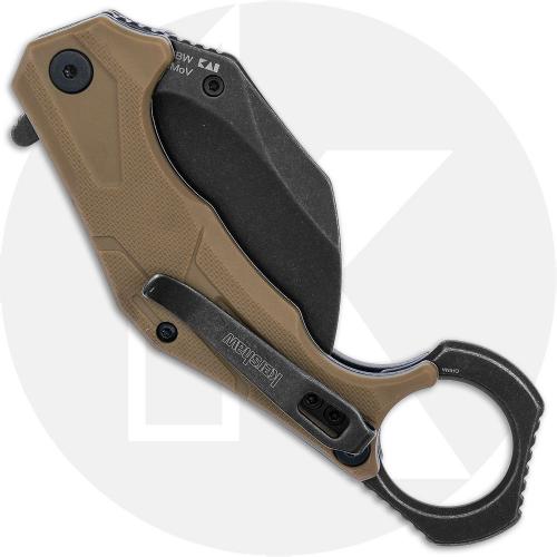 Kershaw Outlier Karambit 2064TANBW Knife - Assisted - Blackwash 8Cr13MoV Hawkbill - Tan G10 - Flipper Folder