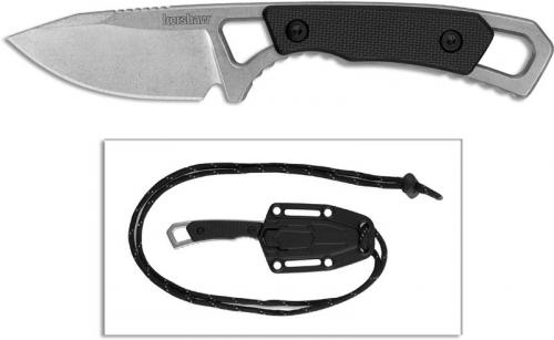 Kershaw Brace 2085 - Neck Knife - Stonewash Clip Point - Black GFN and Stonewash Stainless Steel - Fixed Blade