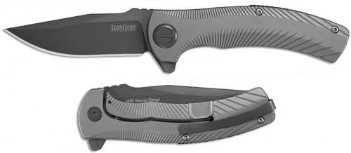 Kershaw 3490 Seguin Les George EDC Assisted Open Flipper Folder Gray PVD Clip Point Bead Blast Steel Frame Lock