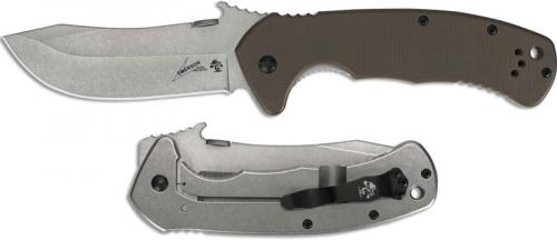 Kershaw CQC-11K D2 Knife 6031D2 - Ernest Emerson - D2 Skinner with Wave - Brown G10 and Stainless Steel Frame Lock Folder