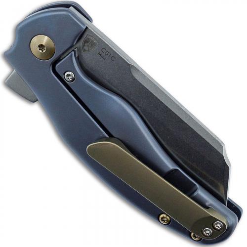 Kizer c01c Mini Sheepdog Ki3488A2 - Chris Conaway - Stonewash Cleaver Style - Blue Titanium - Frame Lock Flipper Folder