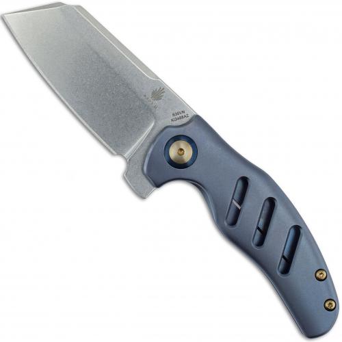 Kizer c01c Mini Sheepdog Ki3488A2 - Chris Conaway - Stonewash Cleaver Style - Blue Titanium - Frame Lock Flipper Folder