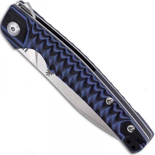 Kizer Vanguard Splinter V3457N2 - TomCat Knives - Stonewash N690 Sheepfoot - Milled Blue / Black G10 - Liner Lock Flipper Folder