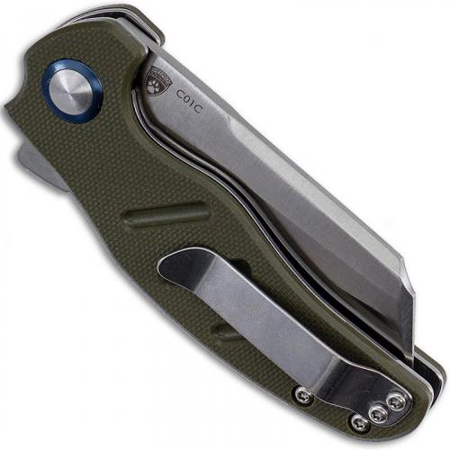 Kizer Vanguard c01c Mini Sheepdog V3488C2 - Chris Conaway - Satin 154CM Cleaver Style - Green G10 - Liner Lock Flipper Folder