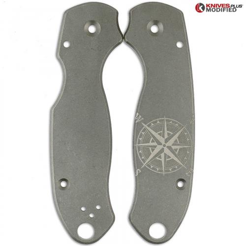 ENGRAVED Flytanium Titanium Scales for Spyderco Para 3 - Nautical Star - Stonewash Finish