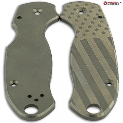 ENGRAVED Flytanium Titanium Scales for Spyderco Para 3 - US Flag - Stonewash Finish