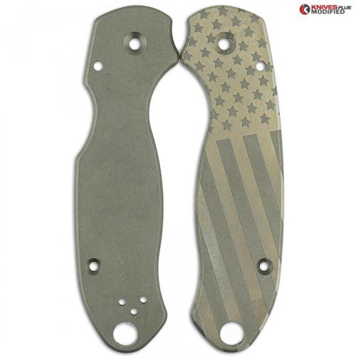 ENGRAVED Flytanium Titanium Scales for Spyderco Para 3 - US Flag - Stonewash Finish