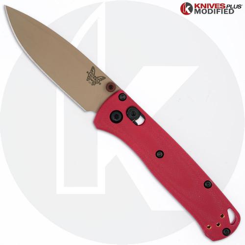 MODIFIED Benchmade Mini Bugout Elmax 533TN-2601 Knife + KP Red Contoured G10 Scales