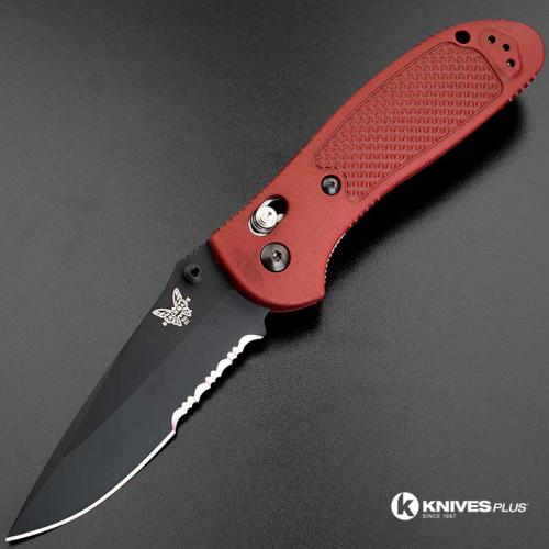 MODIFIED Benchmade Griptilian 551SBKSN - Part Serrated Black Blade - Blood Rit Dye Handle