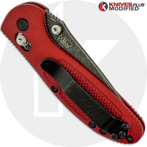 MODIFIED Benchmade Mini Griptilian Knife 556 - S30V - The Red Dragon - Acid Stonewash Blade